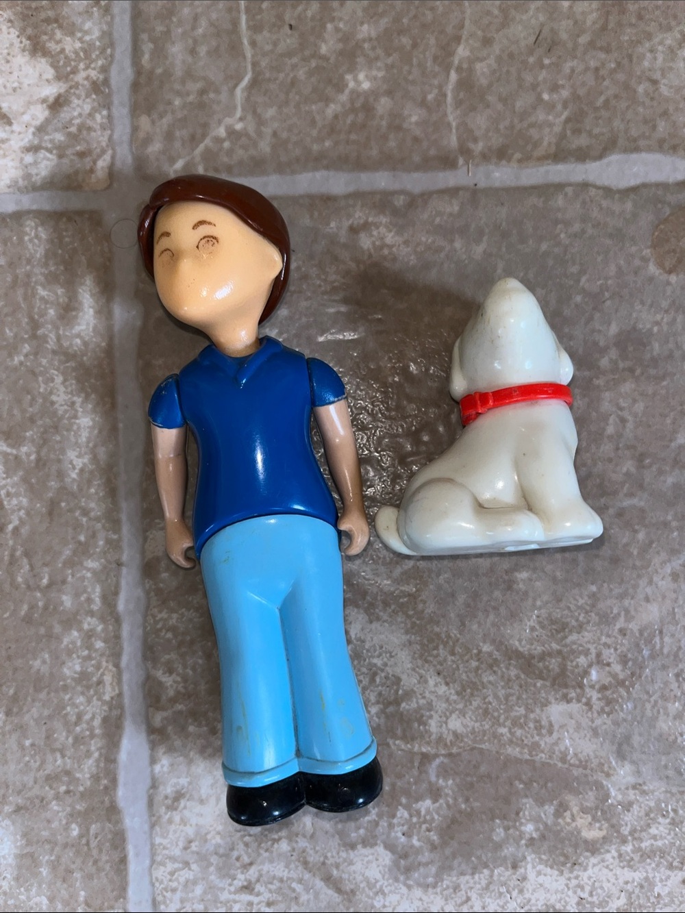 Children's Play Figure Set with Blue-Clad Child and White Dog